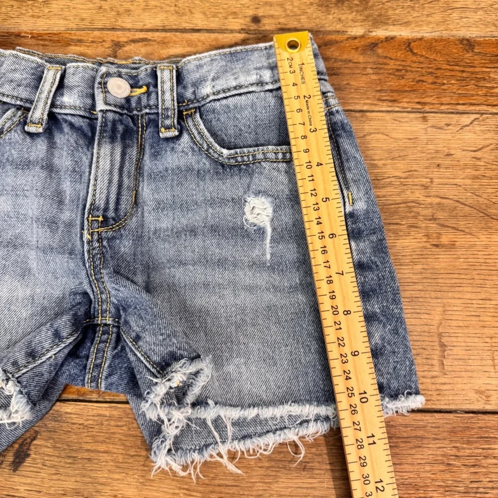 Old Navy Denim Shorts Girls 10 Blue Distressed Embroidered Side Trim Cut-Off